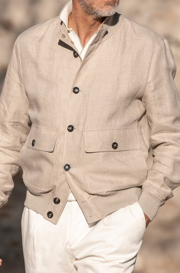 Blouson aviateur en lin beige – Made in Italy