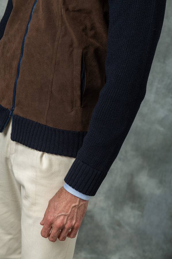 Cardigan bleu et marron - Alcantara & laine - Made in Italy