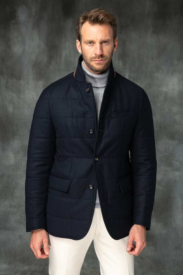 Blue down jacket in wool & cashmere – Made in Italy