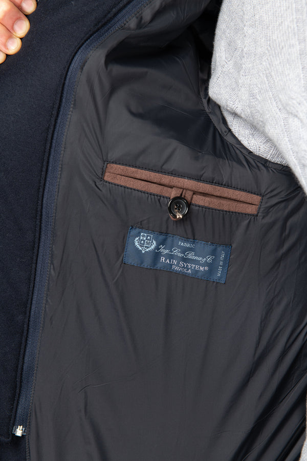 Blue down jacket in wool & cashmere – Made in Italy