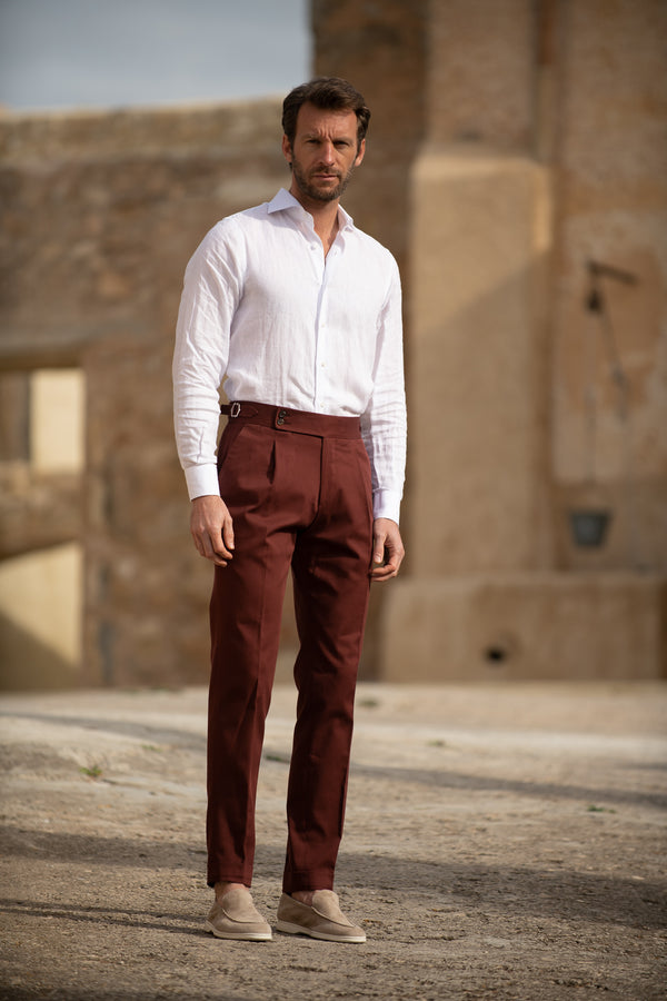 Pantalon en coton bordeaux " Collection Capsule Soragna " - Made in Italy