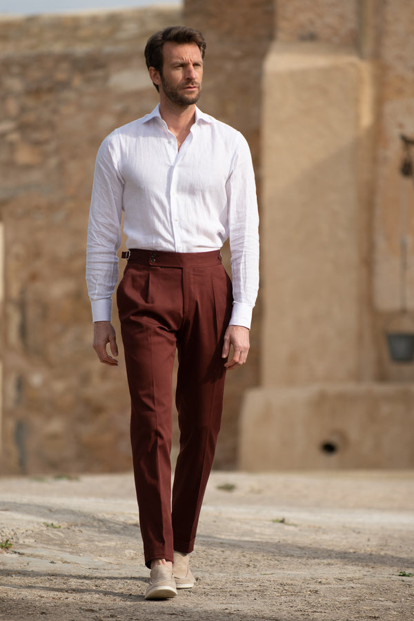 Pantaloni in cotone bordeaux " Soragna Capsule Collection" - Made in Italy