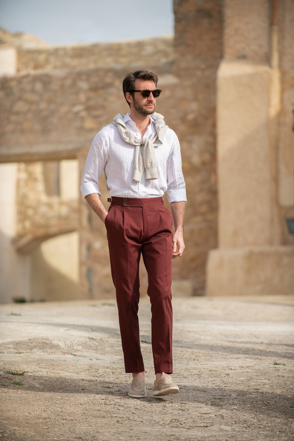 Pantaloni in cotone bordeaux " Soragna Capsule Collection" - Made in Italy