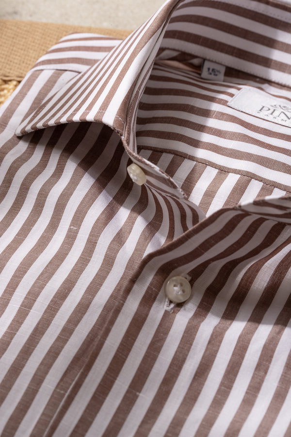 Camicia a righe marrone Made in Italy