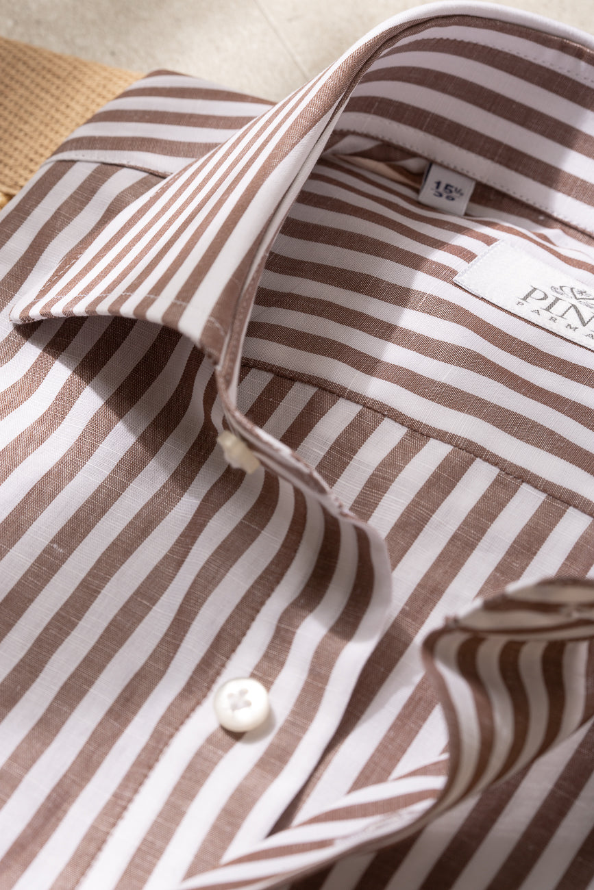 Camicia a righe marrone Made in Italy