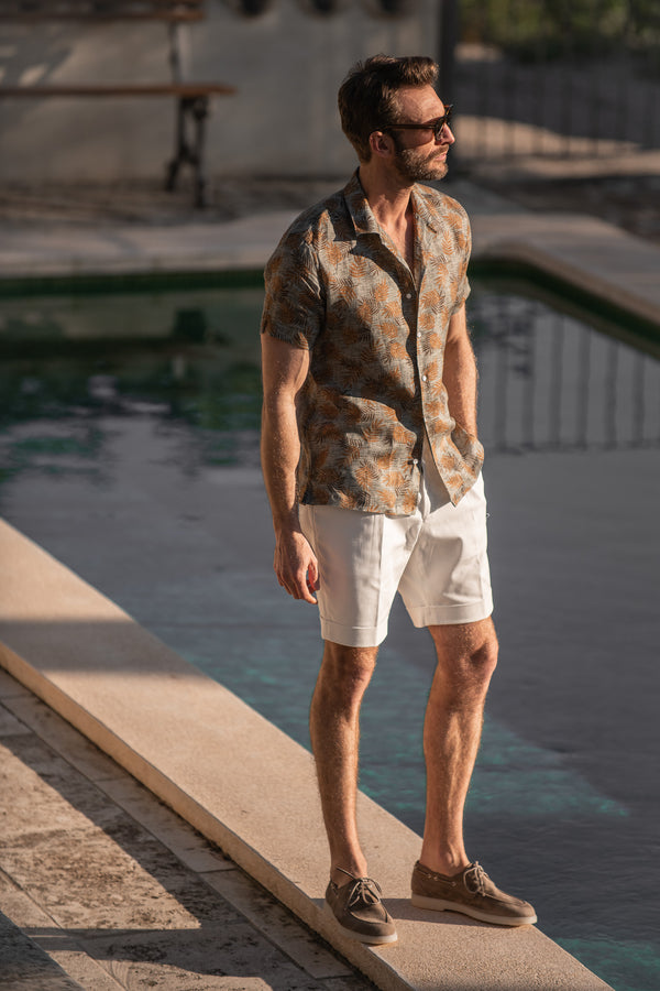 Chemise en lin Hawaiana verte - Made in Italy