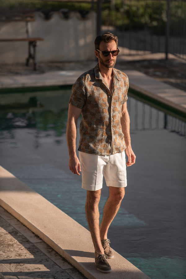 Chemise en lin Hawaiana verte - Made in Italy