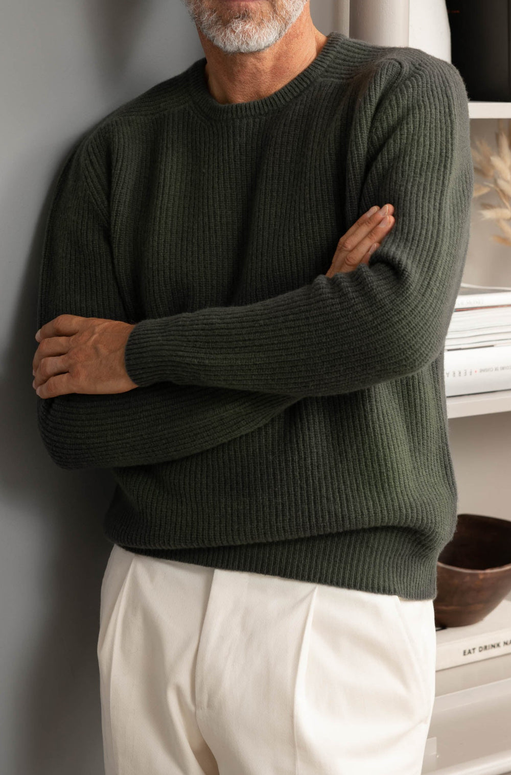 Green Ribbed Crew Neck – Made in italy