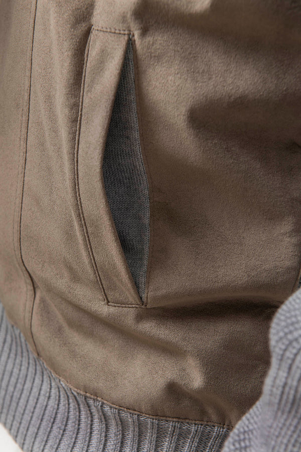 Grey and taupe cardigan - Alcantara & wool - Made in Italy