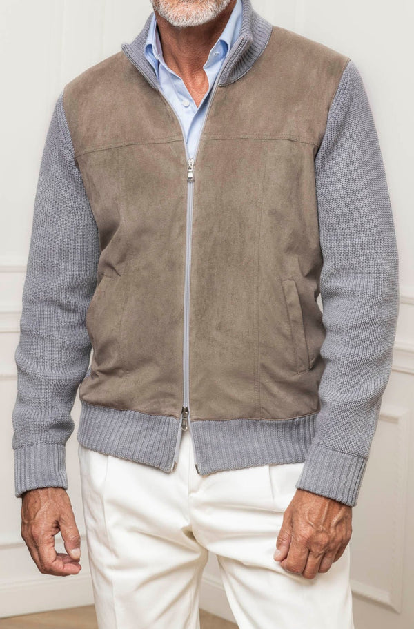 Gilet gris et taupe - Alcantara & laine - Made in Italy