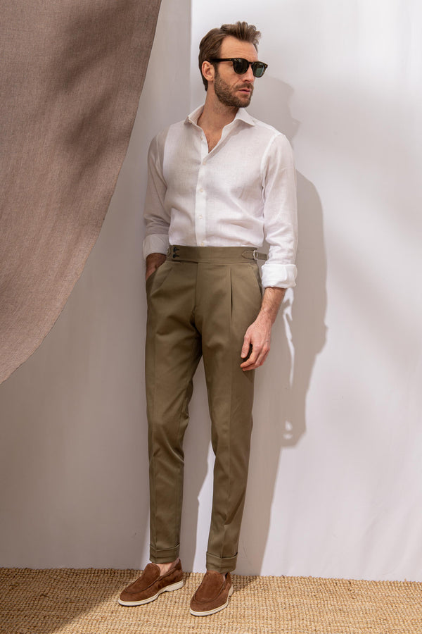 Pantaloni in cotone color kaki " Soragna Capsule Collection" - Made in Italy