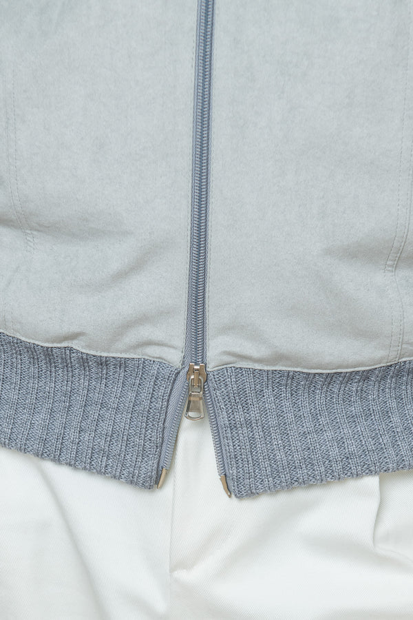 Grey and light grey cardigan - Alcantara & wool - Made in Italy