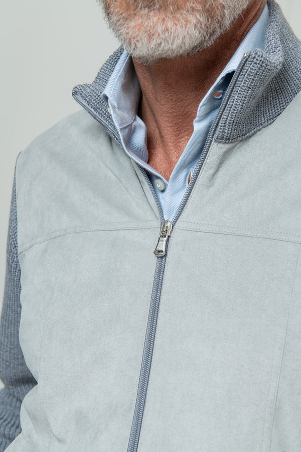 Cardigan gris bicolore - Alcantara & laine - Made in Italy