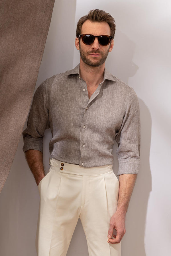 chemise en lin beige, beige linen shirt, beige shirt, chemise beige en lin, chemise d'été beige, summer beige shirt