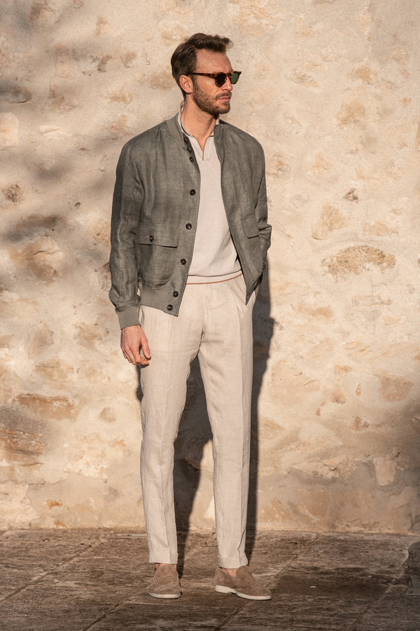 Blouson bomber en lin Sauge – Made in Italy