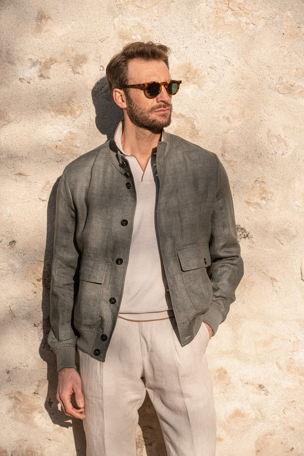 Blouson bomber en lin Sauge – Made in Italy