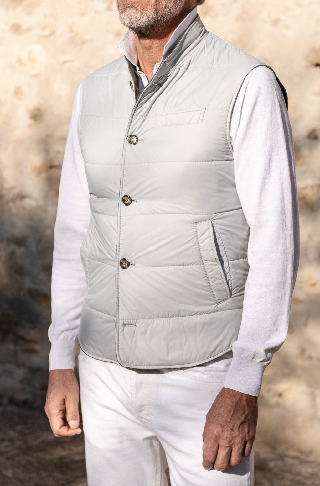 Sage linen reversible down vest – Made in Italy