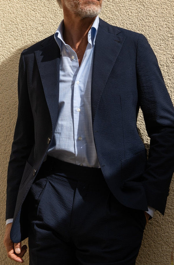 Blue seersucker suit in Loro Piana fabric - Made in Italy - Pini Parma