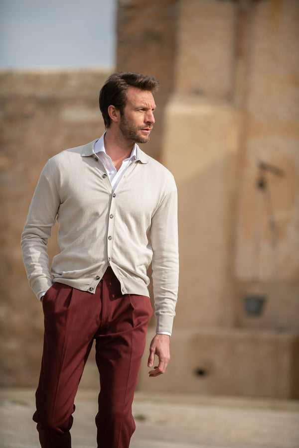 Pantaloni in cotone bordeaux " Soragna Capsule Collection" - Made in Italy