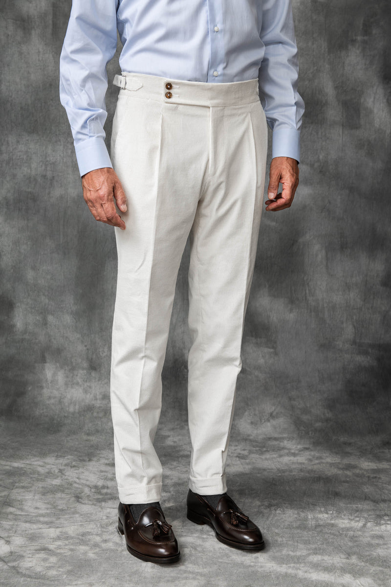 Pantalon en velours côtelé blanc " Collection Capsule Soragna " - Made in Italy